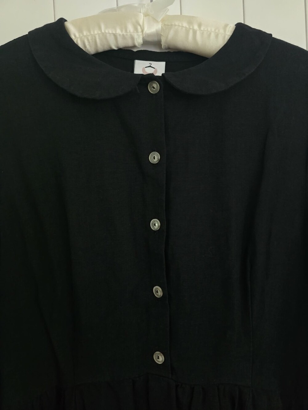 Black Pansy Button-Front Dress with Peter Pan Collar